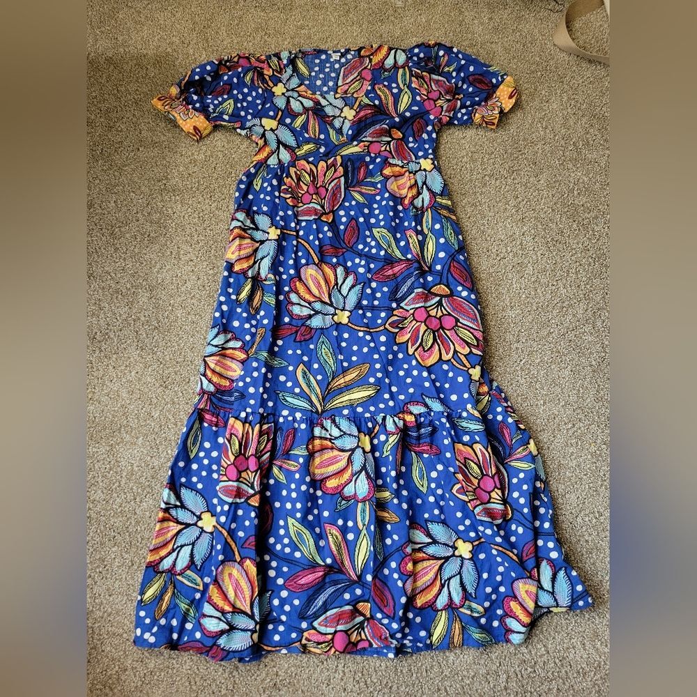 Tabitha Brown x Target Mixed Floral/Polka Dot Puff Sleeve Boho Maxi Dress Sz 10